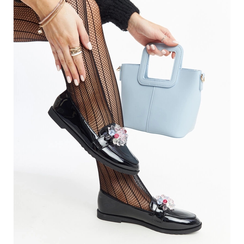 Czarne lakierowane mokasyny z kryształami Mirela 1