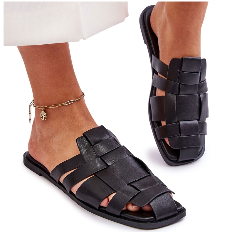 Damskie klapki z eko-skóry czarne 5