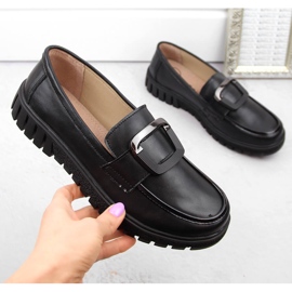 Skórzane półbuty damskie mokasyny na obcasie i platformie czarne Filippo DP6044 1