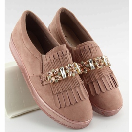 Slipony na perłowej podeszwie t277p Pink różowe 2