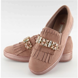 Slipony na perłowej podeszwie t277p Pink różowe 1