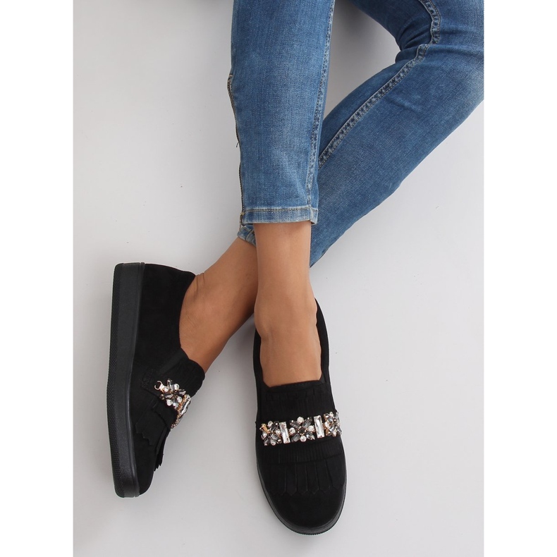 Slipony na perłowej podeszwie t277p Black czarne 1