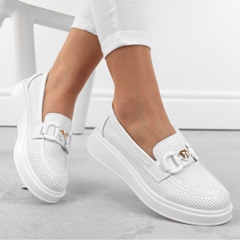 Skórzane półbuty damskie mokasyny na platformie białe S.Barski LR720 1