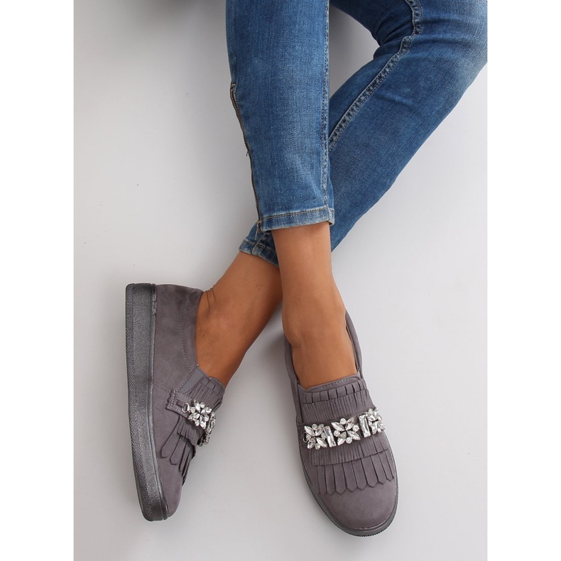 Slipony na perłowej podeszwie t277p Grey szare 1