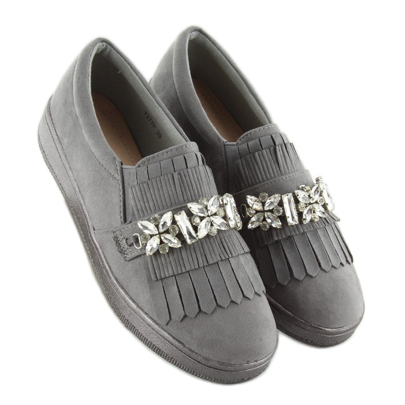 Slipony na perłowej podeszwie t277p Grey szare 2