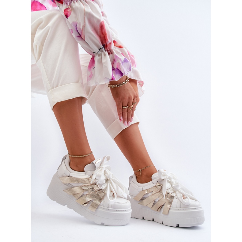 Zazoo 2F-7033 Sneakersy Na Masywnej Platformie Biało-Złote białe 1