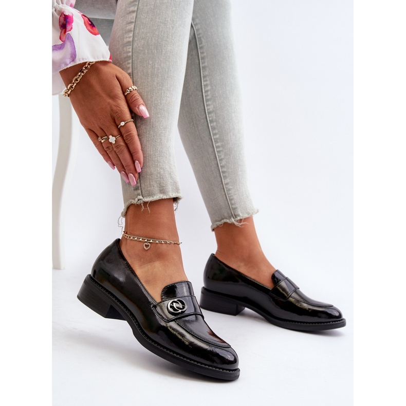 Mokasyny Lakierowane Damskie Czarne Dilhela 1