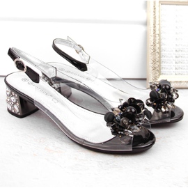 Transparentne sandały damskie z koralikami czarne Potocki WS43300 2