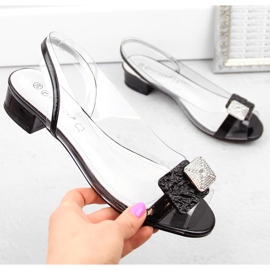 Transparentne sandały damskie lakierowane z cyrkoniami czarne Potocki WS43303 1