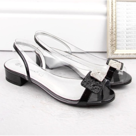Transparentne sandały damskie lakierowane z cyrkoniami czarne Potocki WS43303 2