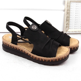 Komfortowe sandały damskie na koturnie wsuwane czarne Rieker V7972-00 2