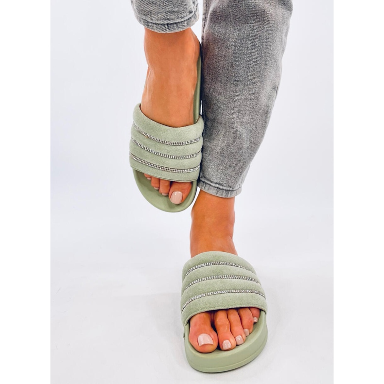 Klapki z cyrkoniami Lynne Green zielone 1