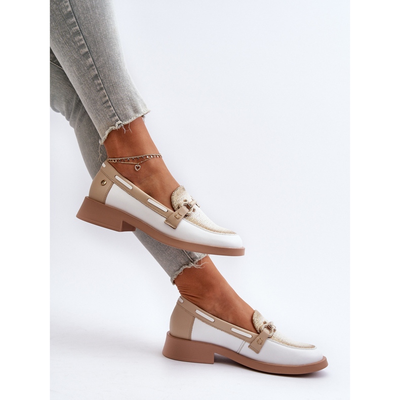 Skórzane Mokasyny Półbuty Damskie Maciejka 06493-11 Biało-Beżowe białe 1