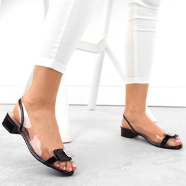 Transparentne sandały damskie lakierowane z cyrkoniami czarne Potocki WS43303 4