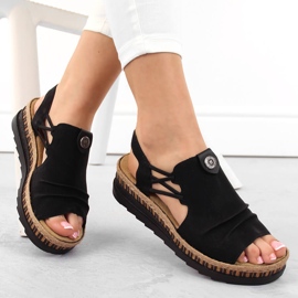 Komfortowe sandały damskie na koturnie wsuwane czarne Rieker V7972-00 4