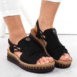 Komfortowe sandały damskie na koturnie wsuwane czarne Rieker V7972-00 6