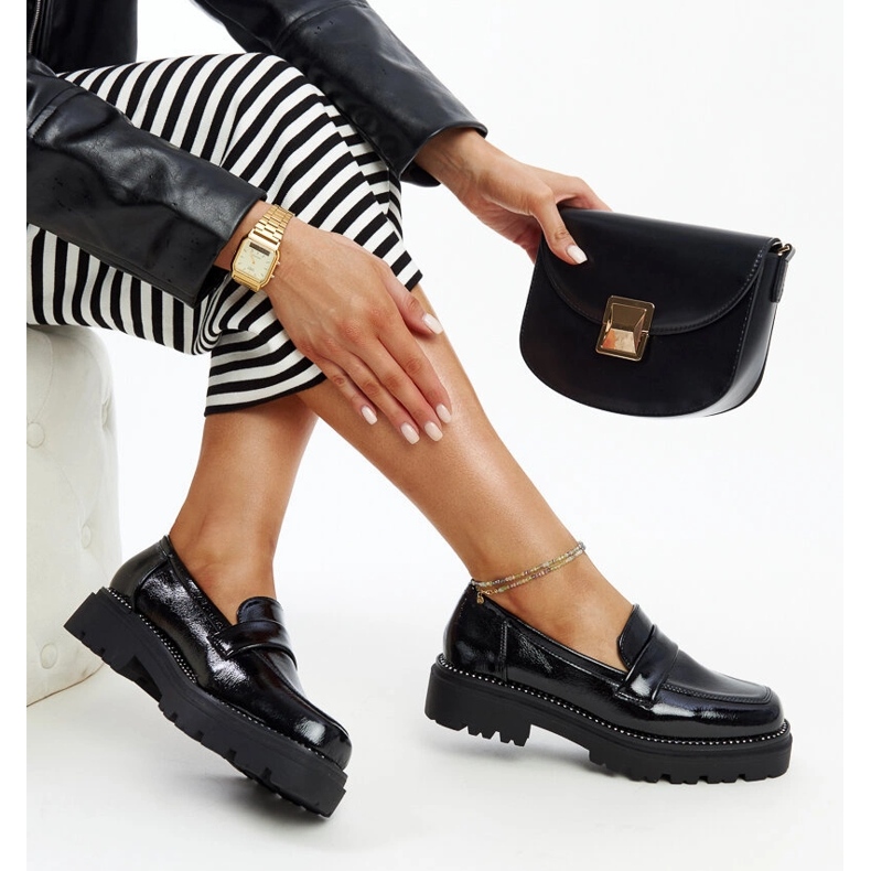 Czarne Skórzane półbuty mokasyny 1