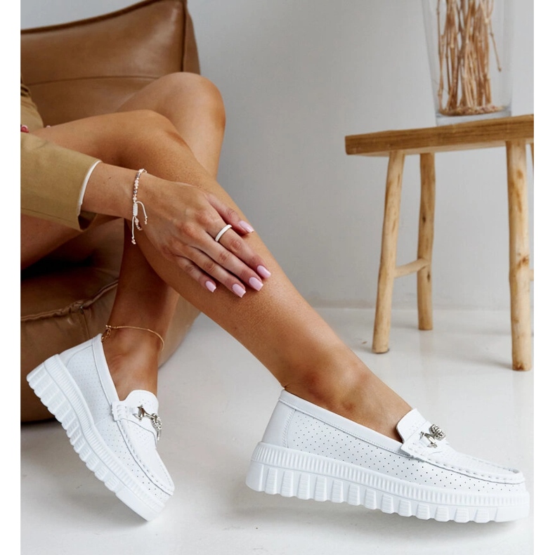 Białe skórzane półbuty mokasyny damskie 1