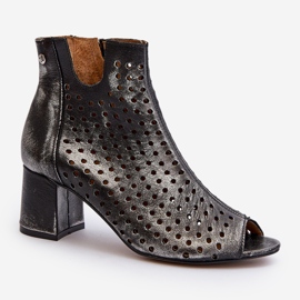 Skórzane Ażurowe Botki Maciejka 05420-01 Czarne 2