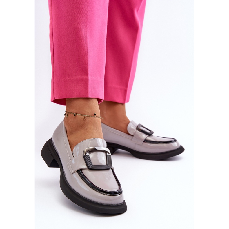 Vinceza Skórzane Lakierowane Mokasyny Damskie Szare Fidodia 2