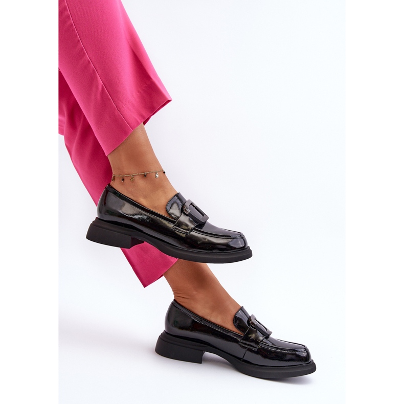 Vinceza Skórzane Lakierowane Mokasyny Damskie Czarne Fidodia 1