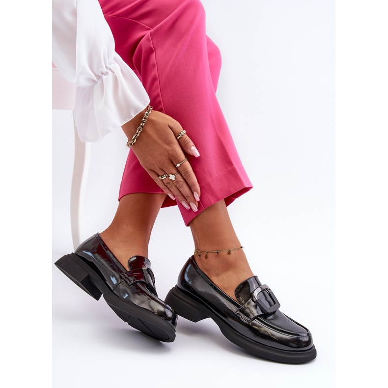 Vinceza Skórzane Lakierowane Mokasyny Damskie Czarne Fidodia 2