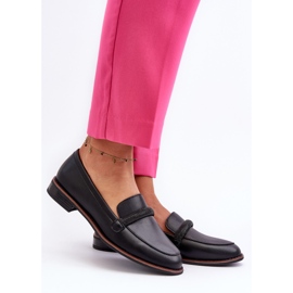 Sergio Leone Skórzane Mokasyny Damskie Z Ozdobnym Paseczkiem Czarne Saosin 2