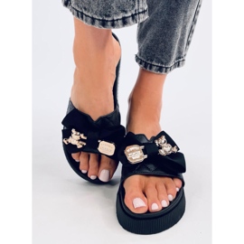 Klapki ze złotym misiem Brandis Black czarne 1