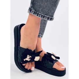 Klapki ze złotym misiem Brandis Black czarne 2