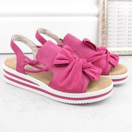 Komfortowe sandały damskie na platformie wsuwane fuksja Rieker V0256-31 różowe 4