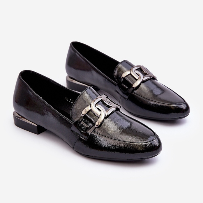 Sergio Leone Mokasyny Damskie Lakierowane Z Ozdobą Czarne Camilena 2