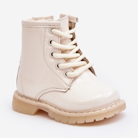 Dziecięce Botki Lakierowane Z Suwakiem Beżowe Tibbie beżowy 2