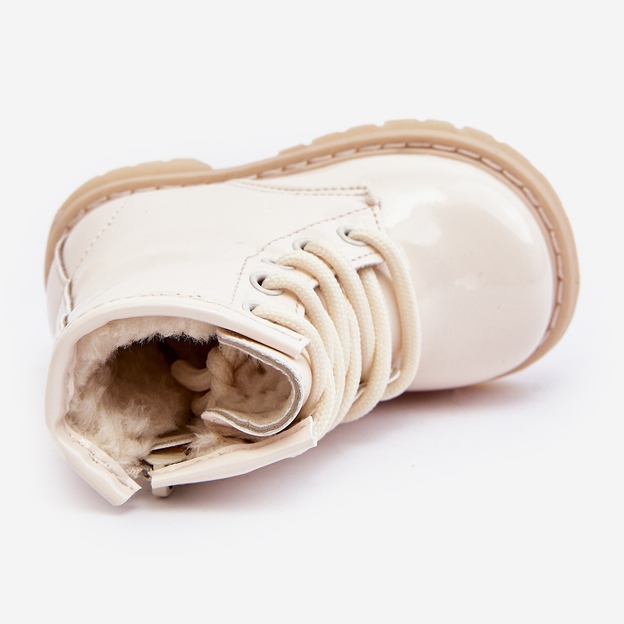 Dziecięce Botki Lakierowane Z Suwakiem Beżowe Tibbie beżowy 1