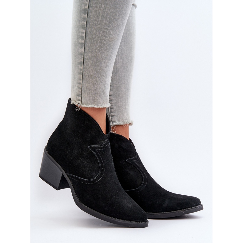 S.Barski Zamszowe Botki Kowbojki Na Suwak D&A SN622-29 Czarne 2