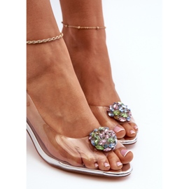 S.Barski Transparentne Sandały Na Słupku z Ozdobą Srebrne D&A MR38-454 srebrny 1