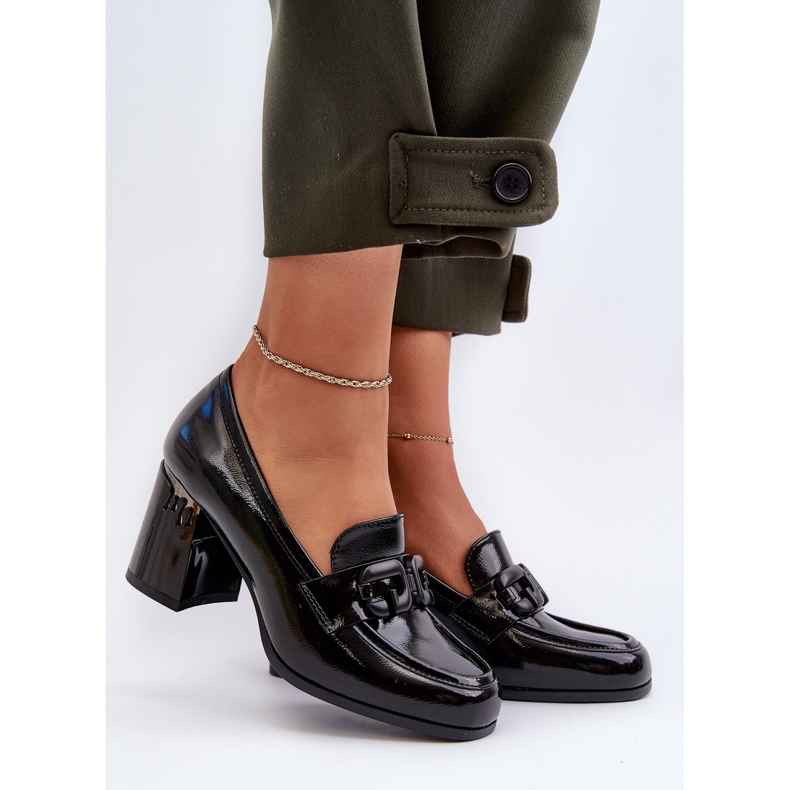 S.Barski Półbuty Damskie Na Słupku Lakierowane Czarne D&A MR38-973 2