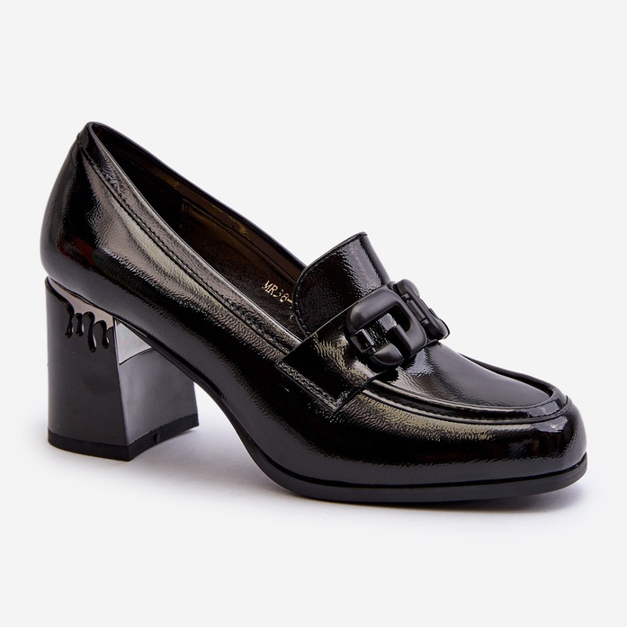 S.Barski Półbuty Damskie Na Słupku Lakierowane Czarne D&A MR38-973 1