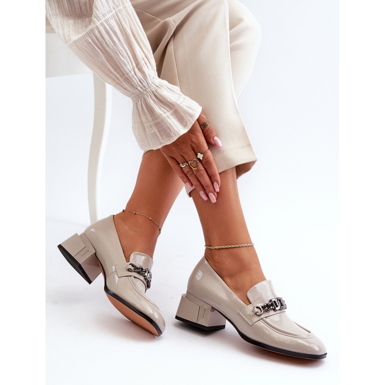 Lakierowane Czółenka Na Klocku Szare S.Barski MR38-960 1