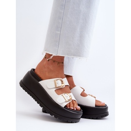 Damskie Klapki Na Masywnej Platformie Białe Mililena 2