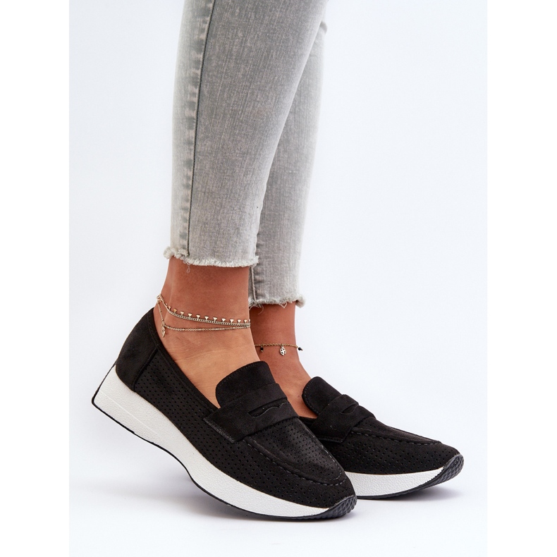 Mokasyny Damskie Na Platformie Eko Zamszowe Czarne Inesqua 2