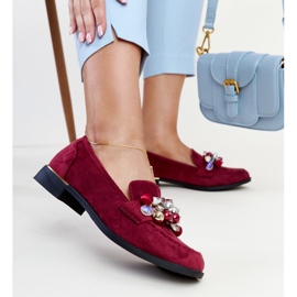 Bordowe mokasyny z ozdobami Dahera czerwone 1
