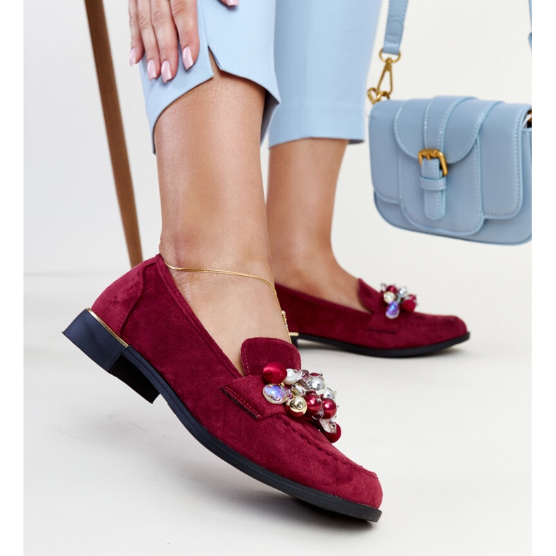 Bordowe mokasyny z ozdobami Dahera czerwone 1