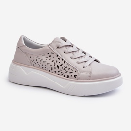 Ażurowe Sneakersy Damskie Na Platformie Skórzane Szare Peilaeno 2