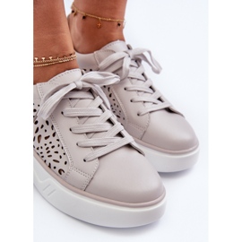 Ażurowe Sneakersy Damskie Na Platformie Skórzane Szare Peilaeno 6