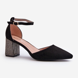 Czółenka z Eko Zamszu Na Zdobionym Słupku Czarne Anlitela 1