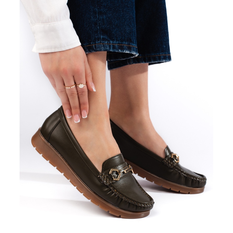 Wygodne mokasyny damskie ciemnozielone 1