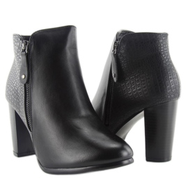 Botki na obcasie licowe f815 black czarne 2