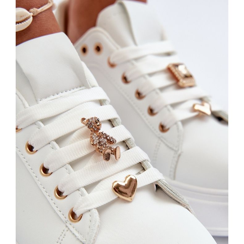 Sneakersy Damskie Na Platformie Z Przypinkami Eko Skóra Białe Cavisa 2