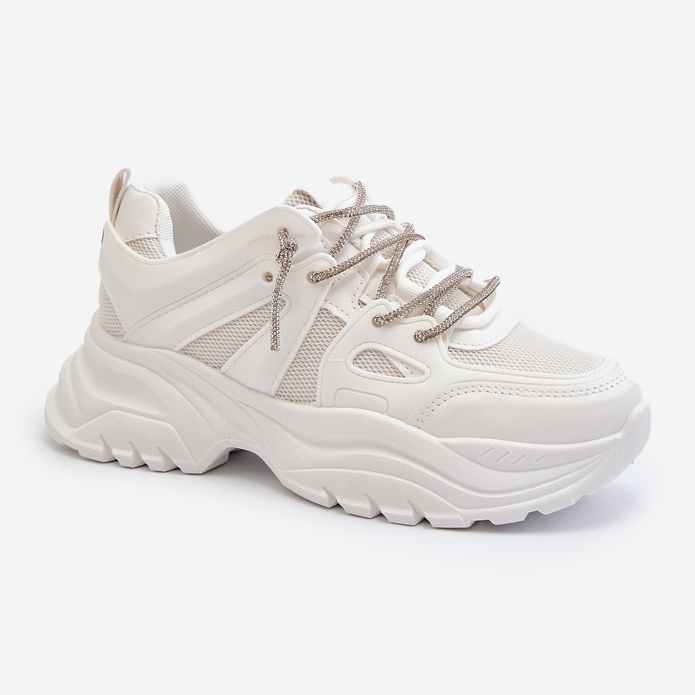 Sneakersy Damskie Na Masywnej Podeszwie Z Ozdobnym Sznurowaniem Białe Relissa 1