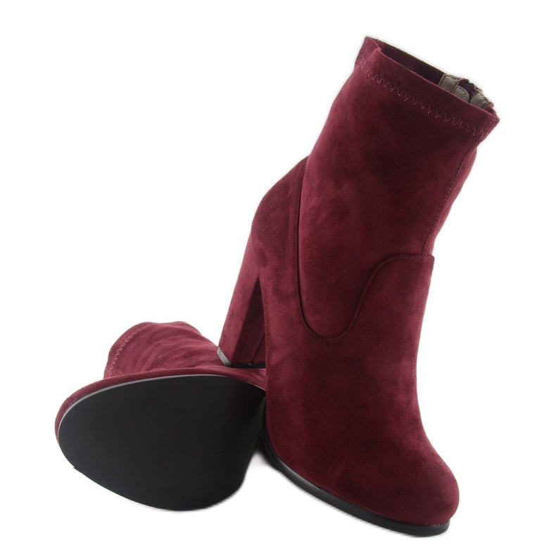 Jesienne botki na obcasie A921 wine red czerwone 2